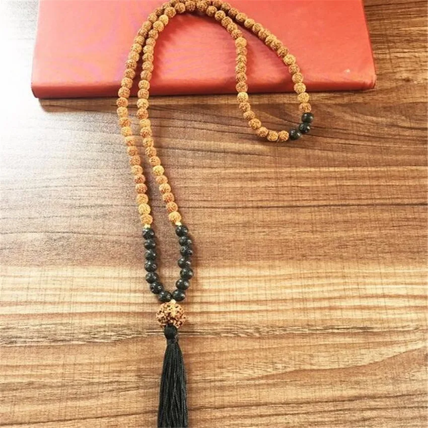Ожерелье с кисточками 8 мм черная лава Rudraksha | Украшения и аксессуары