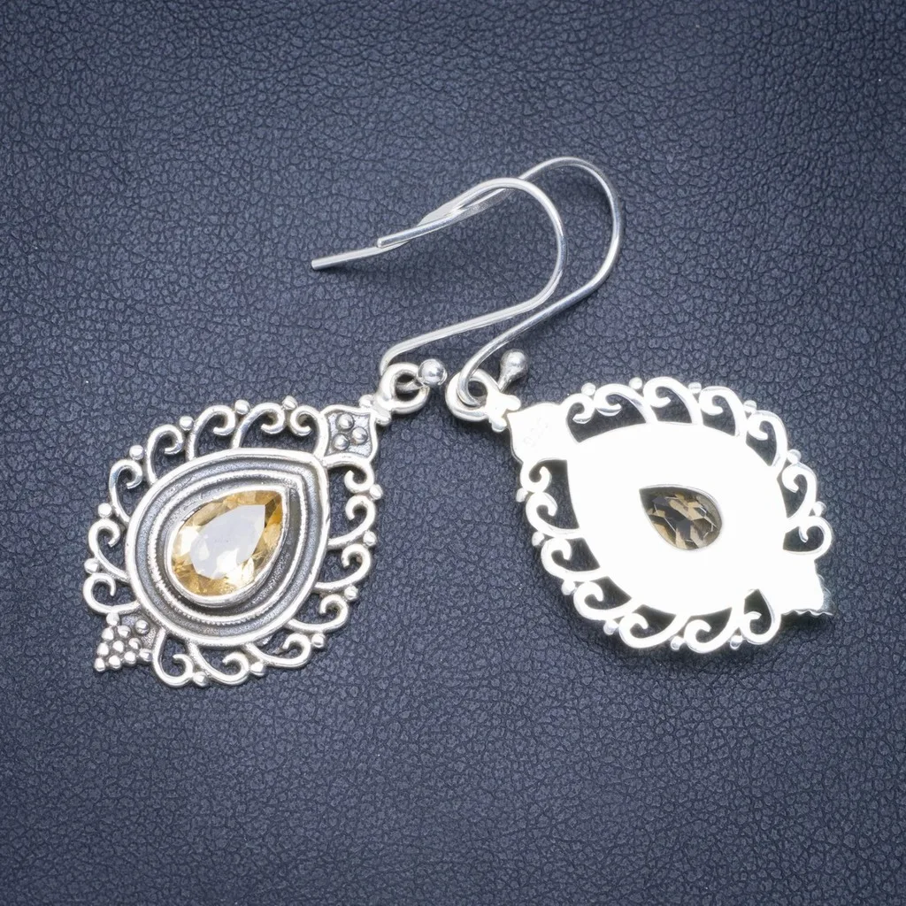 

Natural Citrine Handmade Unique 925 Sterling Silver Earrings 1.75" A0772
