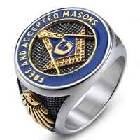 jingyang rings stainless steel ring for man masonic gold biker punk fashion retro rock hip hop letter gifts ring accessories