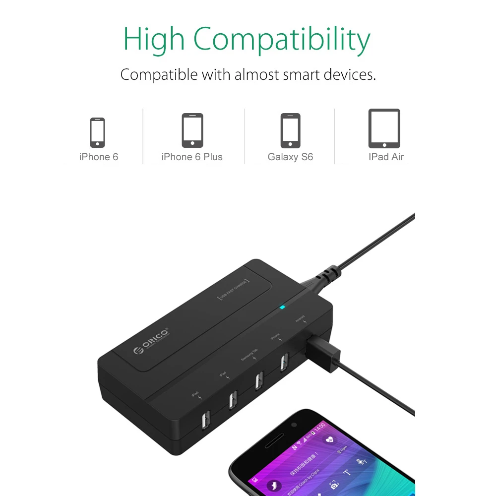 ORICO 5 портов Micro настольное USB быстрое зарядное устройство 5V 6A Max 30W для iPhone 6 s/7/6 plus