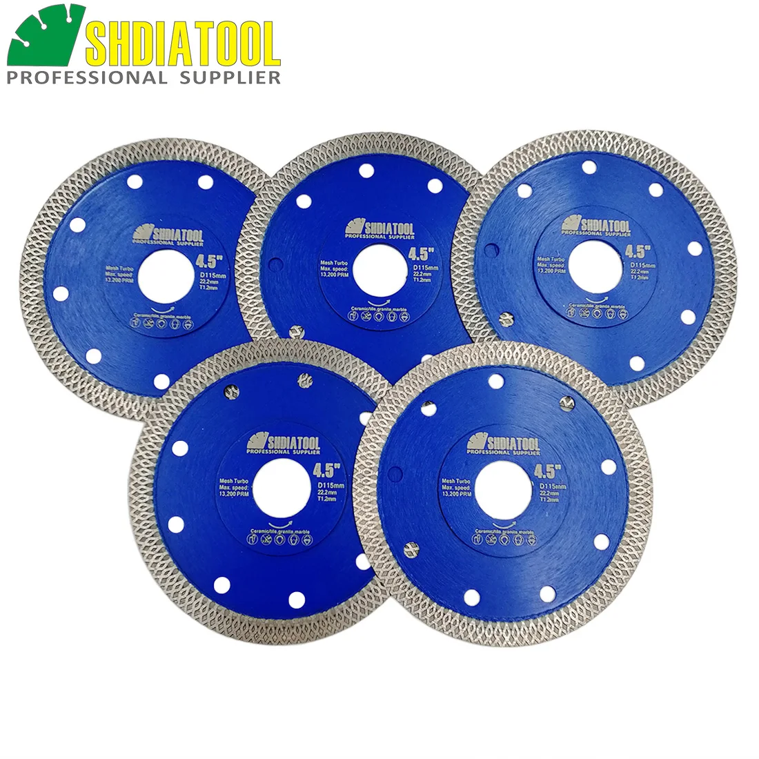 SHDIATOOL 5pcs 4&quot/105MM 4.5&quot/115MM 5&quot/125MM X Mesh Turbo Diamond Saw Blade Cutting Disc for Marble Ceramic Porcelain Tile |