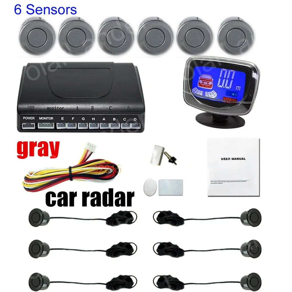 6 Sensors Monitor System 12V Parking Sensor Kit 22.5mm Buzzer Car Reverse Backup Radar LCD monitor alert alarm | Автомобили и