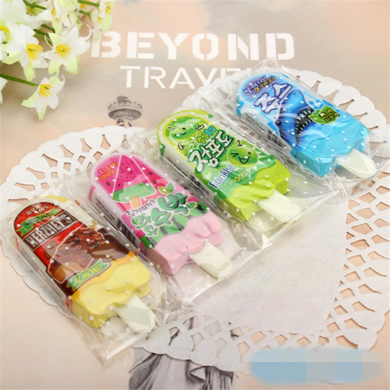 1PC Cute Ice Cream Eraser Kawaii Rubber Popsicle Pencil Erasers For Kids Girls Gift Back To School Supplies Creative Stationery |