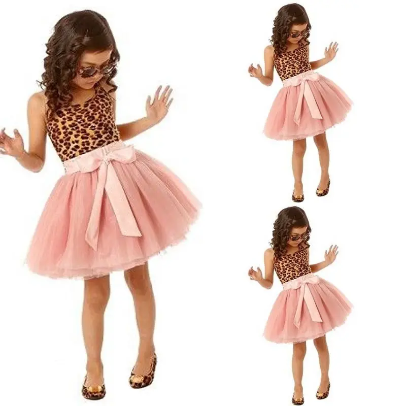 Toddlers Newborn Kids Baby Girls Leopard print Vest Sleeveless Bow Tutu Dresses Party Princess Tulle Dress Cute Clothes 2-8T | Детская
