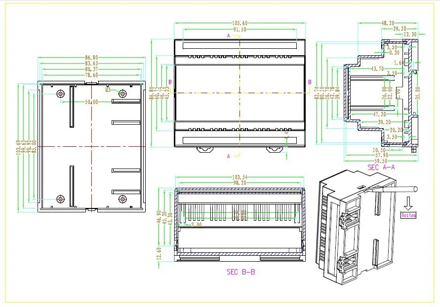 106*87*60 мм пластиковый корпус din-рейки для электронного проекта ABS Корпус DIY
