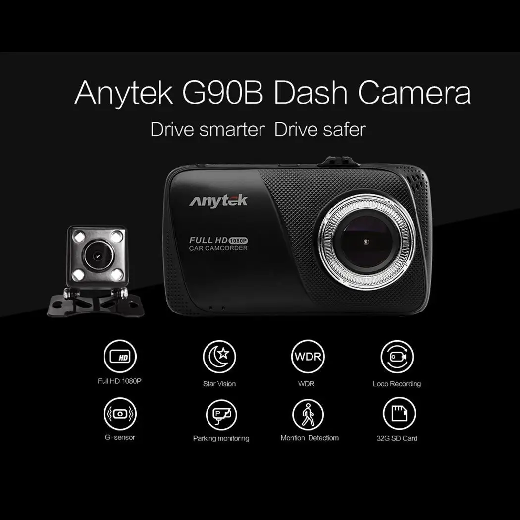 Anytek A90B 4 ''Автомобильный видеорегистратор Камера с двойным объективом Full HD 1080 P