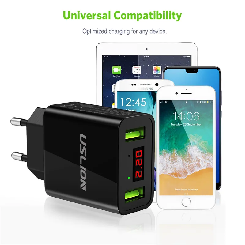 USLION 2 USB зарядное устройство светодиодный дисплей Быстрая зарядка настенное для