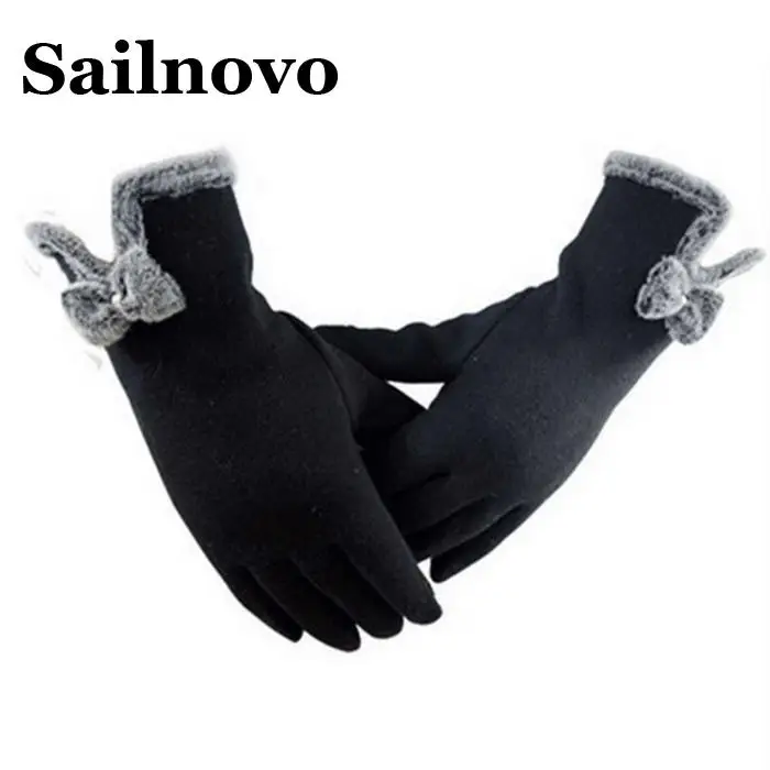 Sailnovo 1Pair Women Fashion Bow Velvet Gloves Lined Touch Screen Warm Winter Casual Guantes Moto Motorcycle | Автомобили и