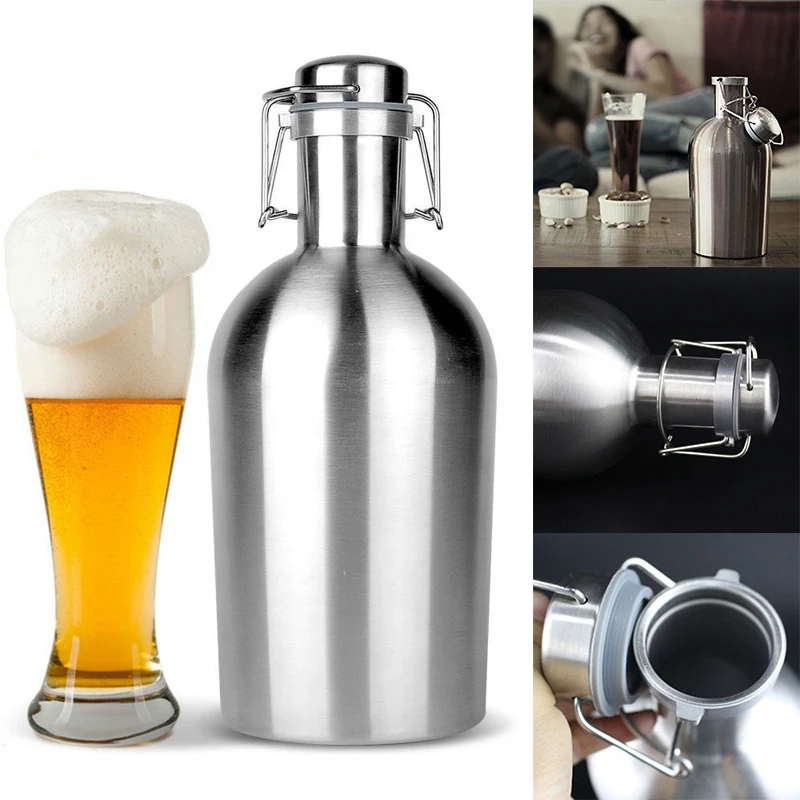 

JX-LCLYL 64oz Stainless Steel Beer Growler Swing Top Hip Flask Ultimate 1.9L Beer Bottle