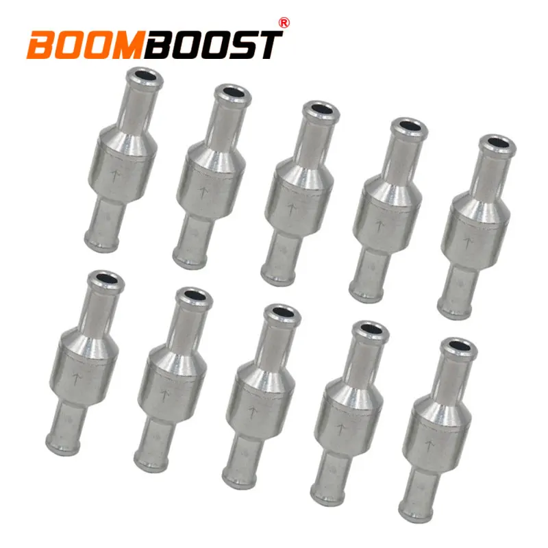 10Pcs Check Valve 50mm-length Fuel Non-Return 8mm 5/16&quot Silver Aluminum Alloy For Water Pressure Pumps One Way Petrol Diesel |