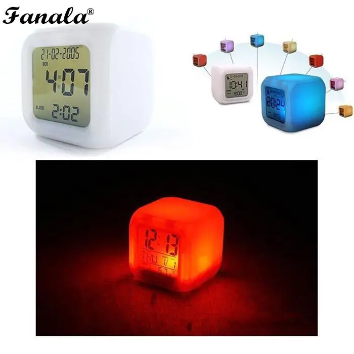 Portable Mute Timing Alarm Clock Househole Home Seven Color Change 3 x AAA Battery(Not Include) Square | Дом и сад