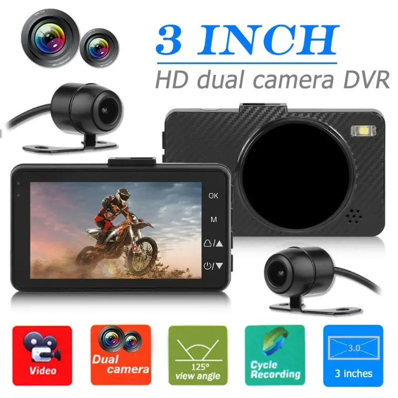 VODOOL 3In мотоциклетная двойная камера DVR мотор Dash w специальный двойной трек