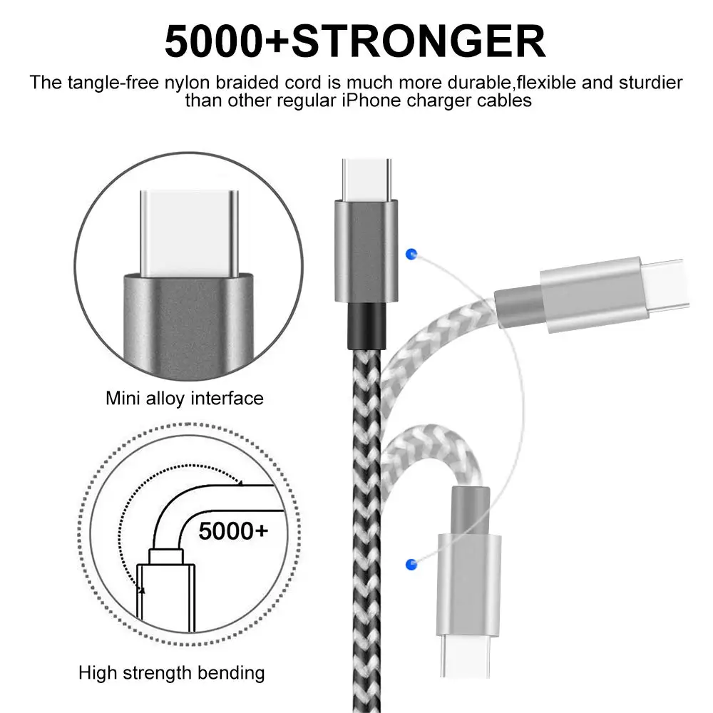 Нейлоновый кабель USB Type C 1 м 2 для быстрой зарядки данных Samsung S9 S10 Xiaomi mi9 mi8 Huawei