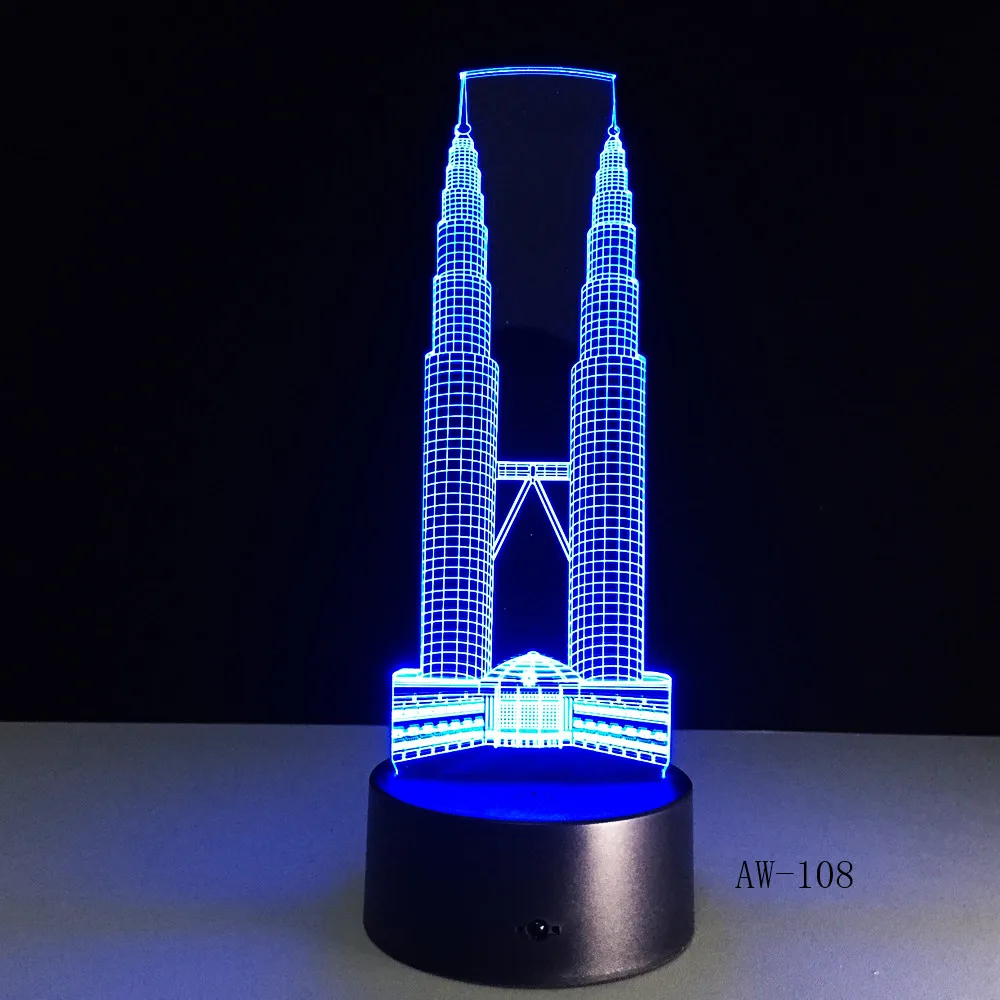 3D LED ночник Petronas Twin Towers настольная лампа настроение 7 цветов Изменение гостиной