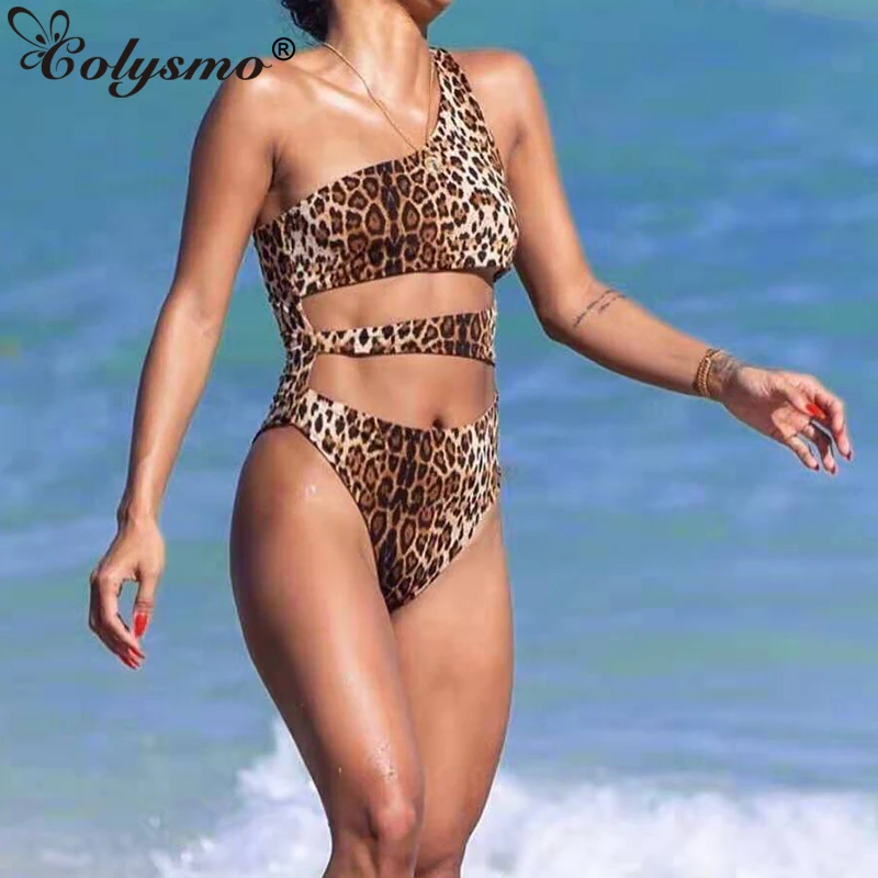 Colysmo Sexy One Piece Swimsuit Women Leopard Bodysuit Cut Out Shoulder Bikini 2019 Summer Beach Bathing Suit Swim Monokini | Спорт и