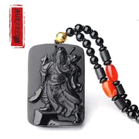 aurareiki obsidian retro pendant chinese culture guan yu natural stone carving pendant free necklace mala unisex jewelry c0062
