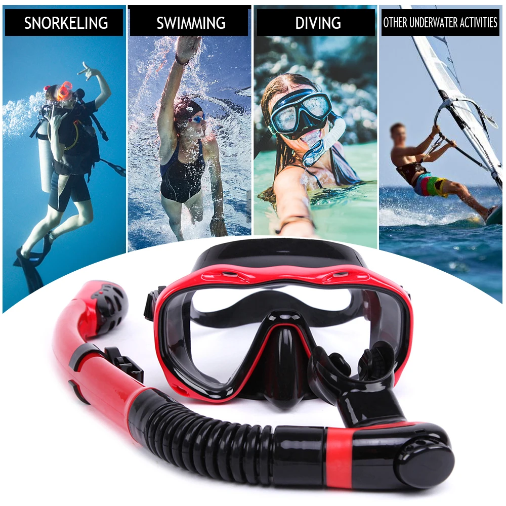 

High quality Underwater Full Dry Breathing Tube Diving Goggles Toughened Glass Mask Suit Diving Mask Snorkel Glasses Swim Set