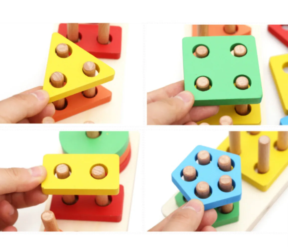 Child Wooden Educational Toys Stacking Blocks Puzzles Shape Color Recognition Geometric Board Birthday Gifts For Kids | Игрушки и хобби