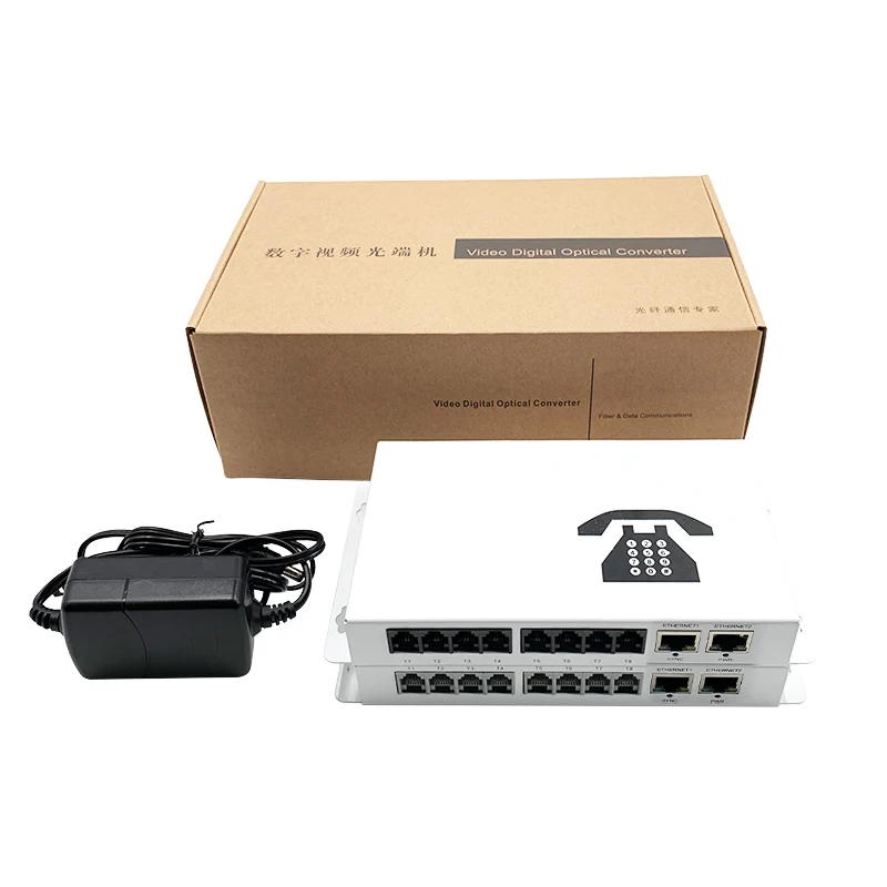 Chuanglixin 8 Ch PCM Telephone Fiber Optical Media Converter With 2 Ethernet port FC Single mode 20Km