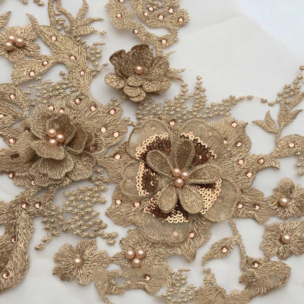 3D Цветочная вышивка кружевные свадебные аппликации жемчужный бисер Тюль DIY