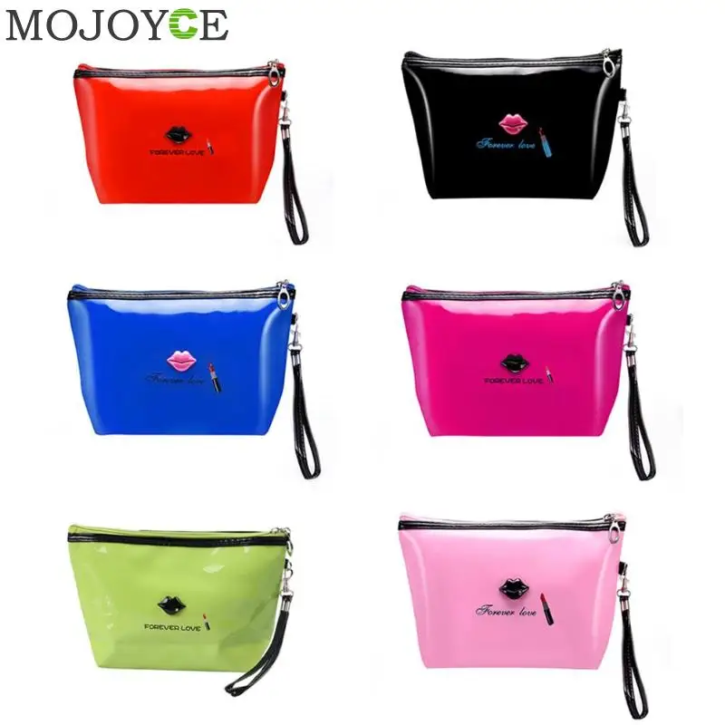 

Travel Cosmetic Bag Cartoon Lips Print Makeup Case Women Zipper Hand Holding Make Up Handbag Storage Pouch Toiletry Wash Bags