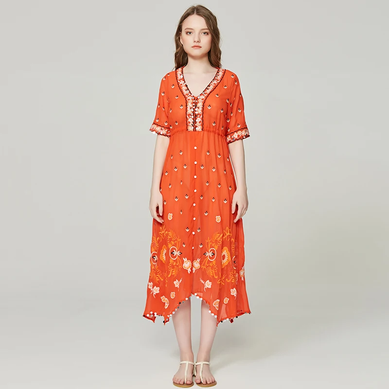 Платья с вышивкой BOHO PEOPLE новинка 2017 Платье макси глубоким вырезом и