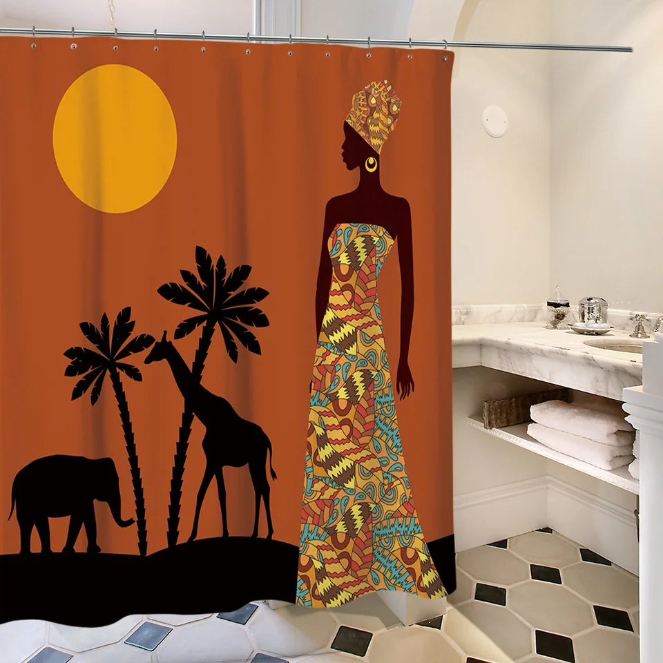 Africa Woman Girl водостойкая перегородка занавеска для ванной С 12 крючками полиэфирная