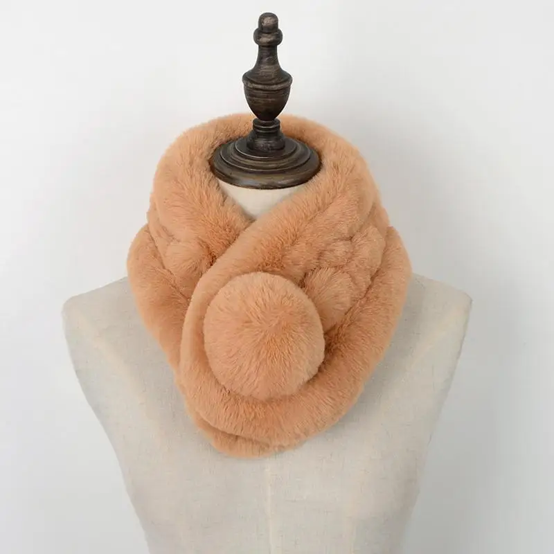 Winter Keep Warm Bib Korean Version Imitation Rabbit Bristle Three Tube Collar Women Fashion Casual Hair Ball Buckle | Аксессуары для