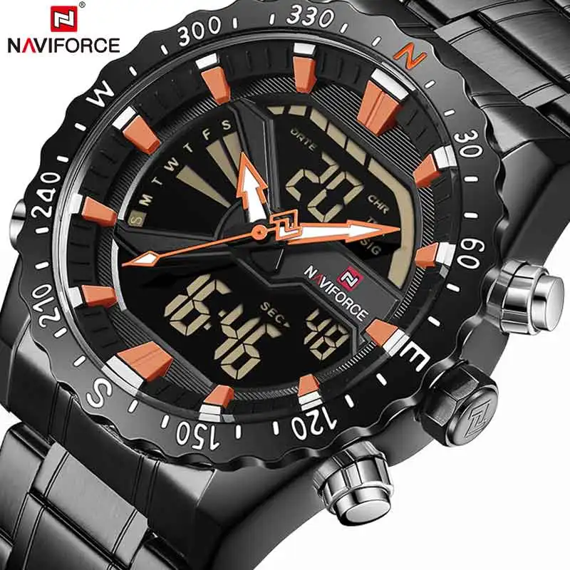Лидирующий бренд NAVIFORCE мужские деловые наручные часы модные с двойным дисплеем