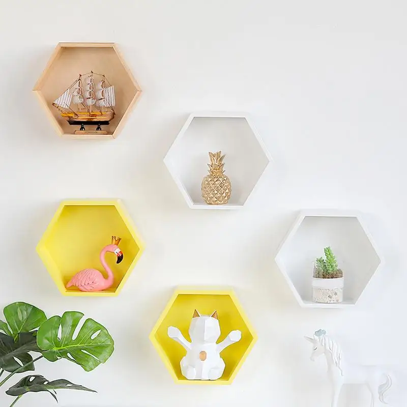 Solid Wood Wall Shelf Creative Home Bathroom Hexagonal Storage Organizer Containers Without Decorations | Дом и сад