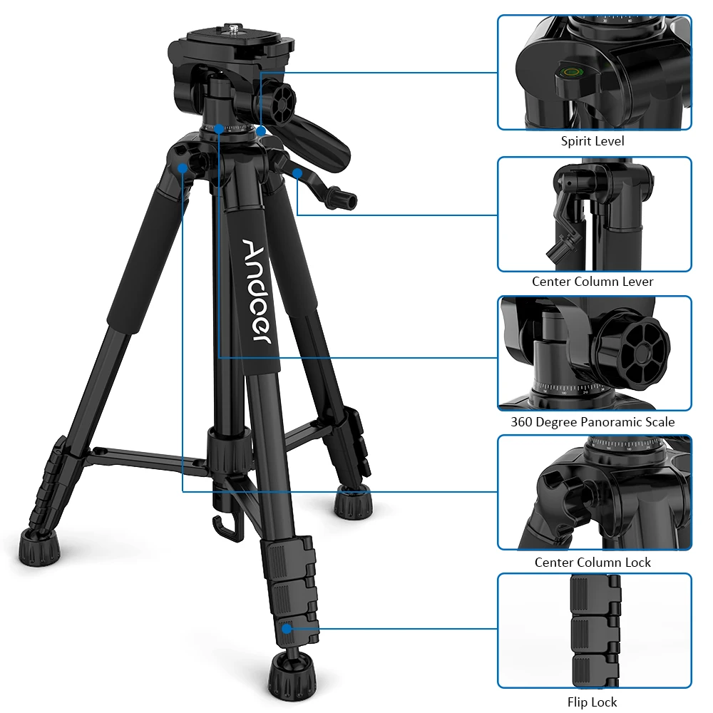 Легкий дорожный Трипод для камеры Andoer штатив фото-и видеосъемки Поддержка DSLR SLR