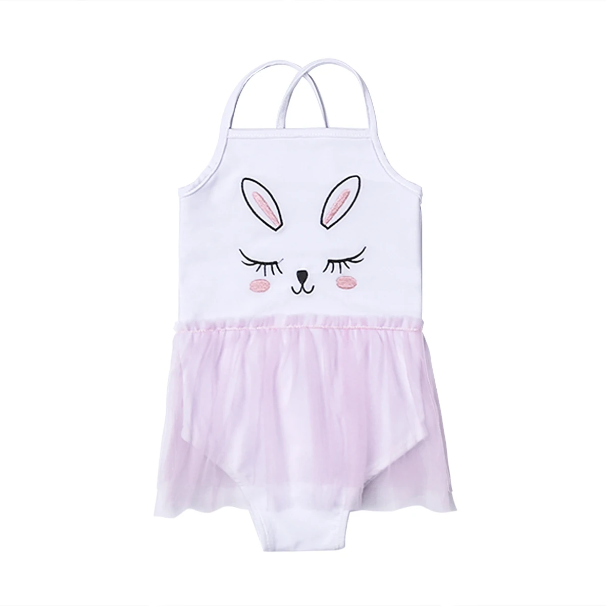Kids Girls Lace Tulle Patchwork Swimwear 6M-4Y Summer Baby Pink White Swimsuit Cute Rabbit Pattern Swimming Bathing Suit | Детская