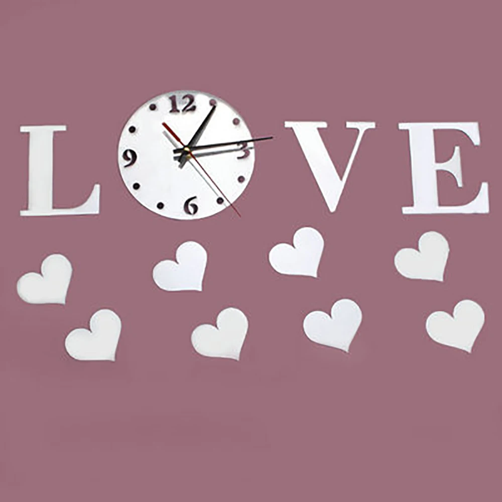 Настенные 3d часы сделай сам акриловые зеркальные наклейки с надписью LOVE