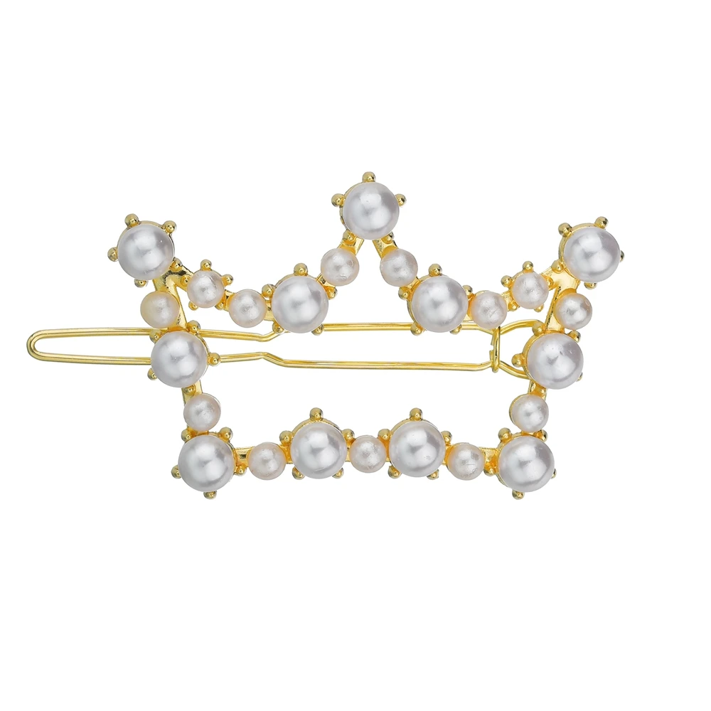 Модные жемчужные короны звезды сердце круглые геометрические заколки для волос