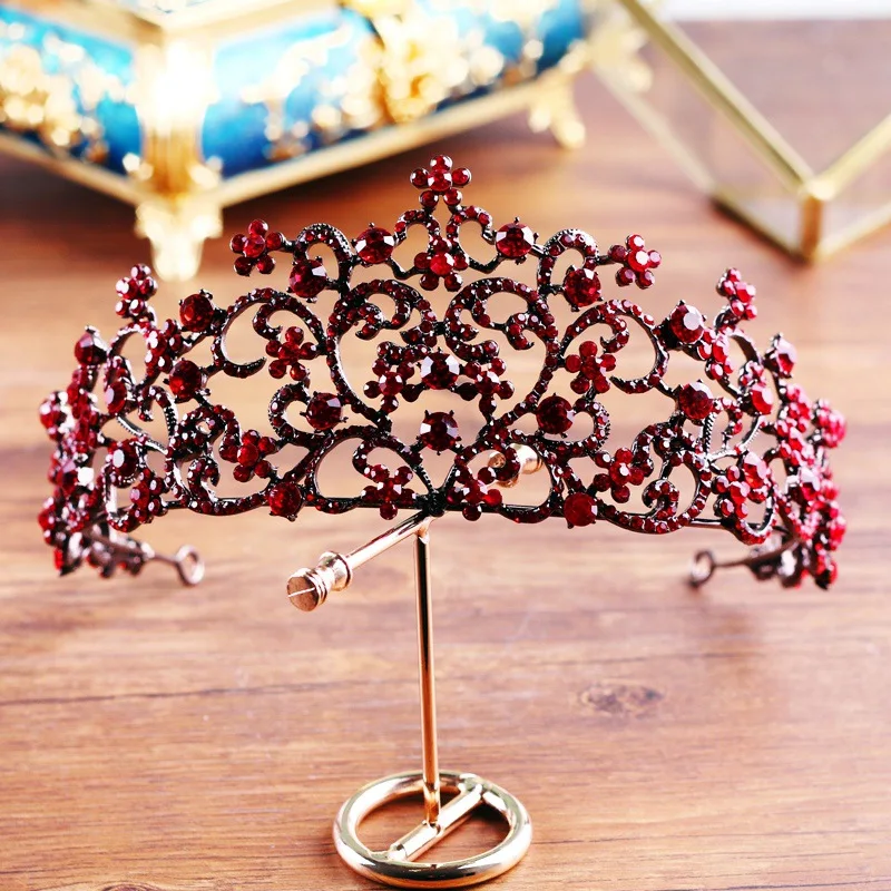 Red Crystal Tiara Crown Baroque Retro Princess Coronet Headband Hair Accessories Evening Party Women Headpiece Jewellery Costume | Украшения