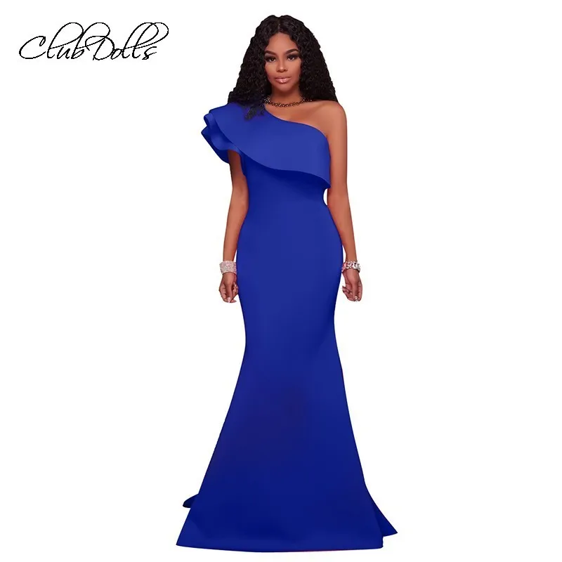 Clubdolls Летние Твердые оборками Женские Выпускные платья 2019 на одно плечо без