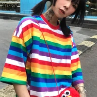 xnxee harajuku bf style loose camisetas vintage rainbow striped t shirts women 2018 summer new arrivals fashion t shirt 68087