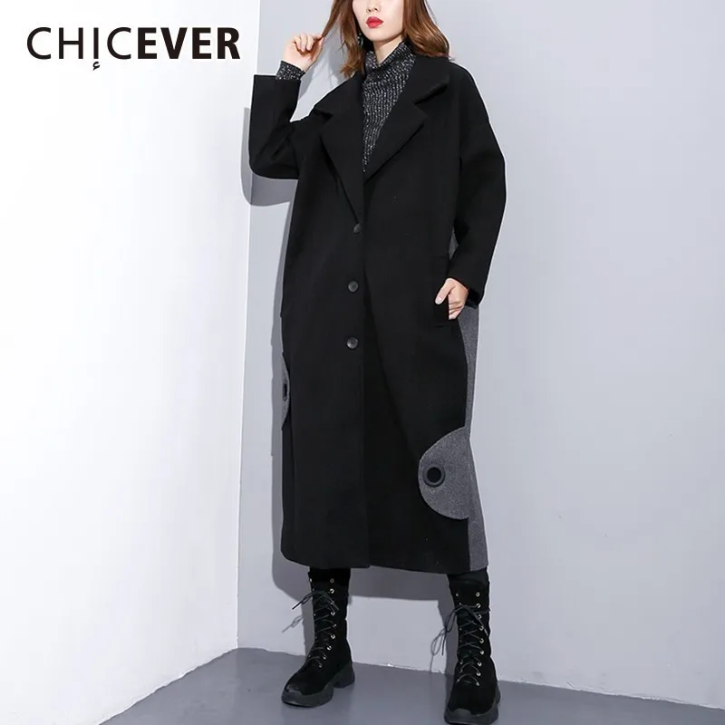 CHICEVER лоскутное длинное пальто Женская куртка с лацканами длинным рукавом