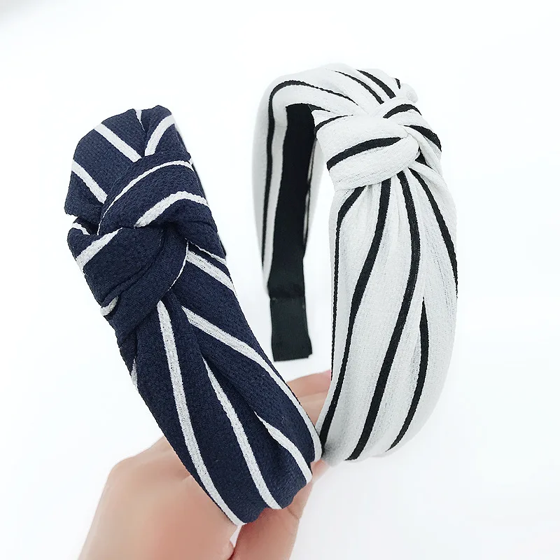 Simple Striped Hairbands Fashion Fabric Wide Side Knotted Sport Turban Headband Hair Hoop Ladies Girl Headwear Accessories | Украшения и