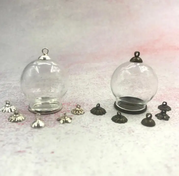 10pcs/lot 30x20mm Large hollow glass globe orb with bronze/silver lace base tray beads cap vial pendant bottle cover | Дом и сад