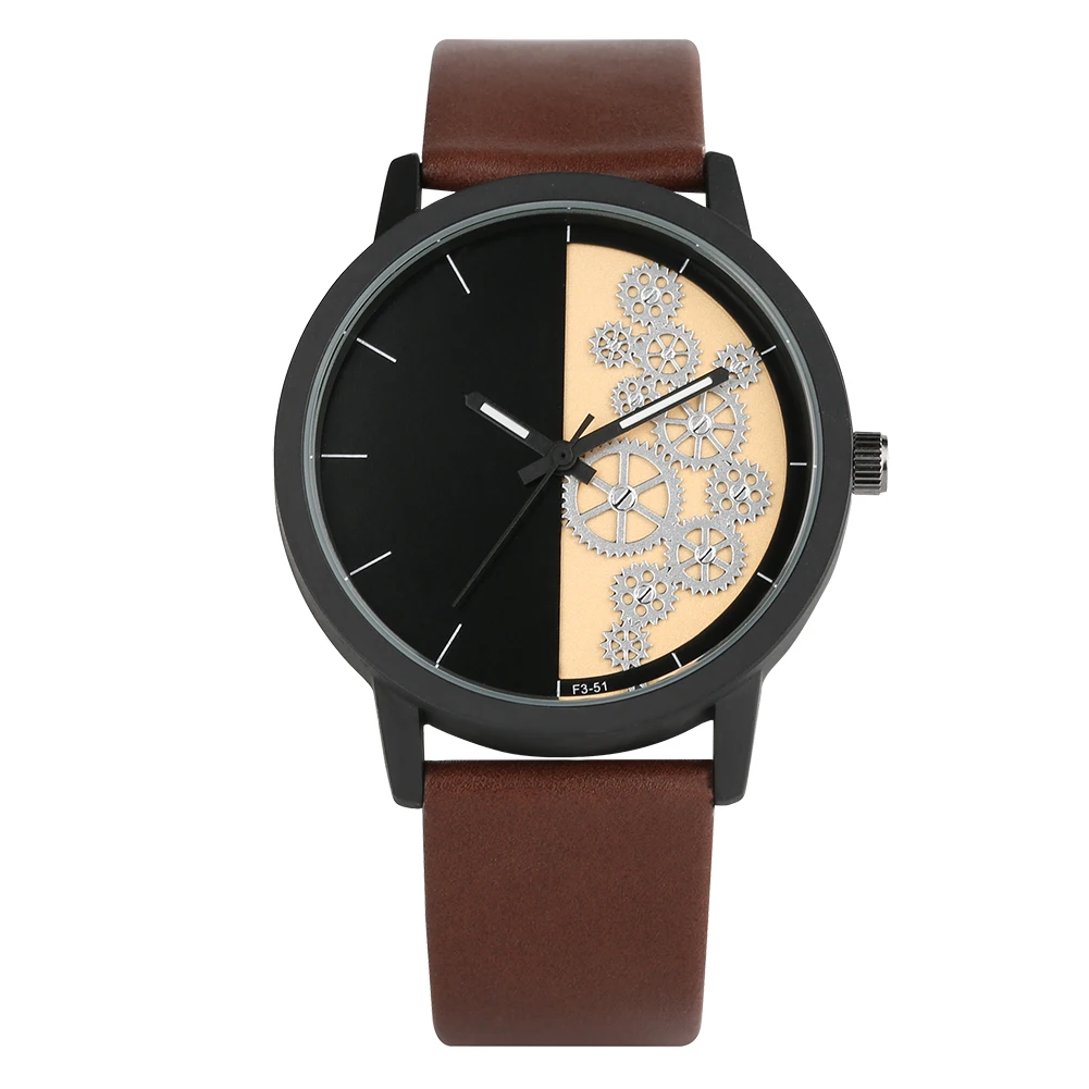 

Male Wrist Watches Genuine Leather Belt Double Colors Unique Dial Design Turntable Number Men High Quality Clock horloges mannen