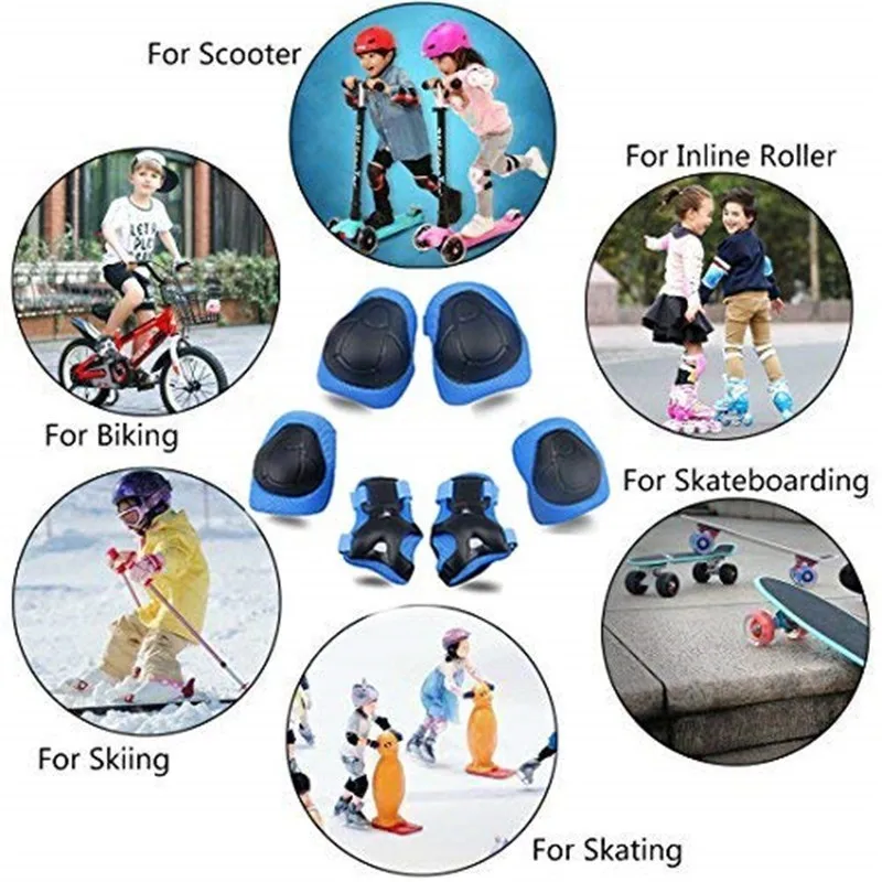6 Pieces Kids Outdoor Sports Protective Gear Knee Pads Elbow Wrist Guards Roller Skating Safety Protection Boys Girls | Спорт и