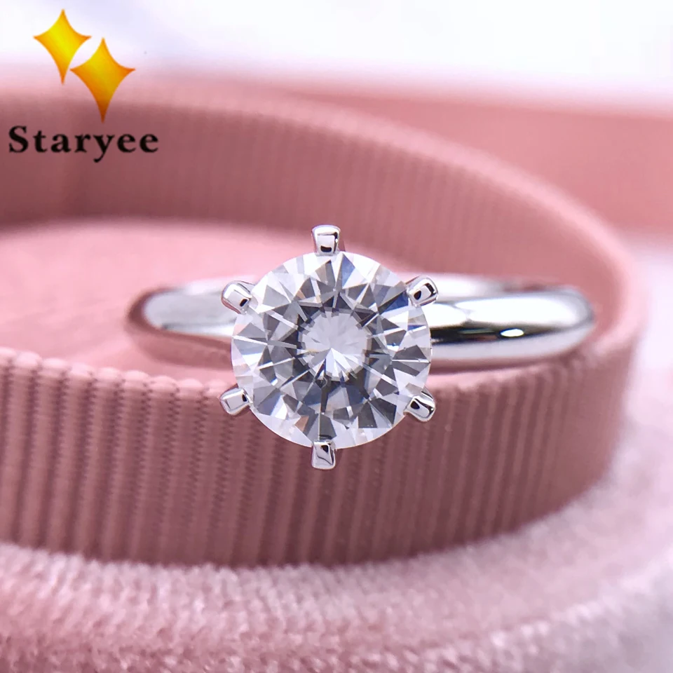 Staryee 1 карат г Цвет Solitaire Муассанит Обручение кольца для Для женщин Чарльз Colvard