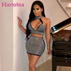 Karlofea блестящее платье со стразами, сексуальное платье с низким вырезом для дня рождения, платье без рукавов с лямкой на шее, комплект из двух предметов, новинка, клубная одежда