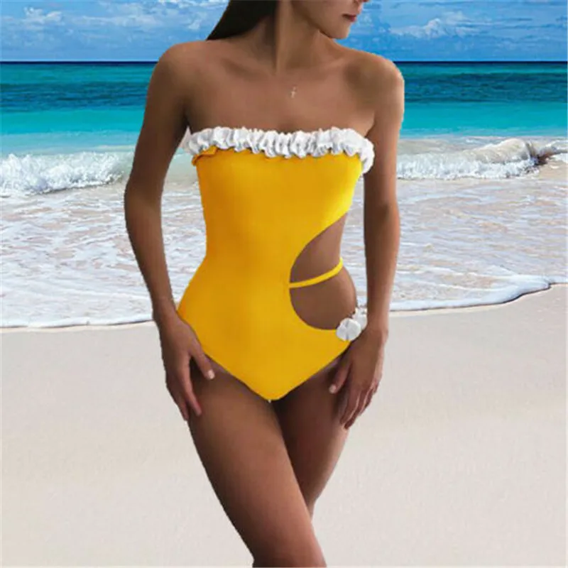 Женский сексуальный купальник купальный костюм-бандо с 3D цветами Цельный одежда