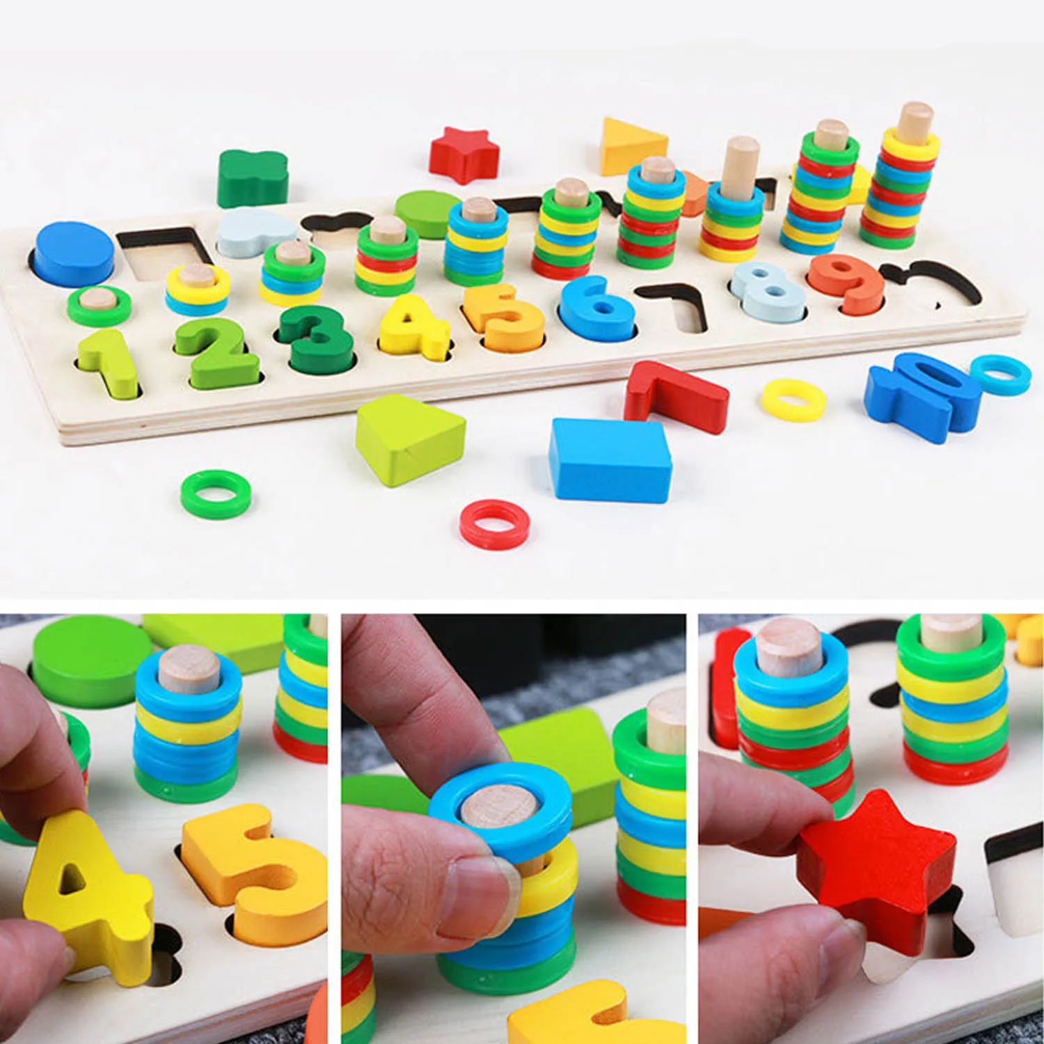 Besegad Kids Colored Wooden Geometric Number Shape Matching Sorting Board Puzzle Math Digital Counting Jigsaw Learning Toy | Игрушки и
