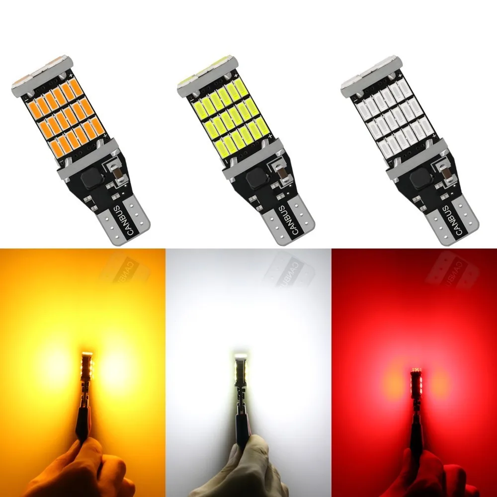 2шт T15 W16W 921 супер яркий 45 SMD 4014 светодиодный Canbus без ошибок резервный свет лампы