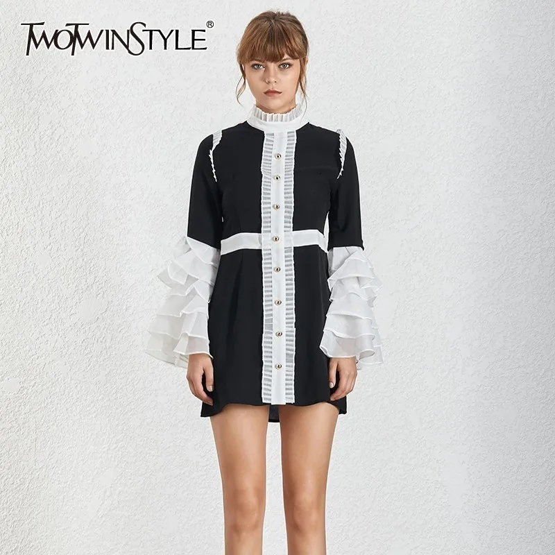 Платье-туника TWOTWINSTYLE Осеннее винтажное мини-платье с высокой талией и