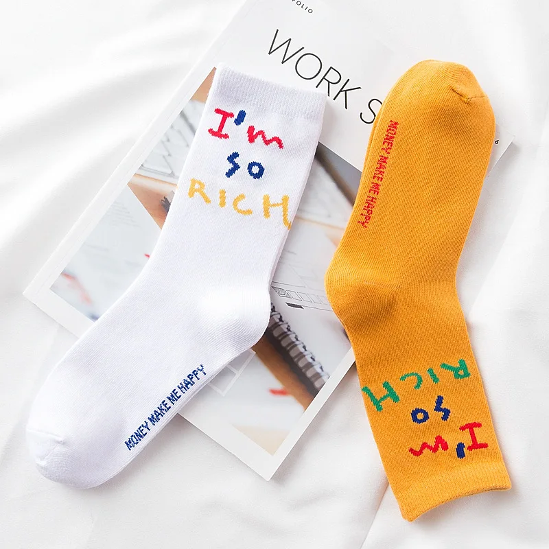 Women Socks Fashion Letter Funny Cute Casual Female Street Hip Hop Ventilation Cotton Short Hosiery White Yellow Autumn Winter | Женская
