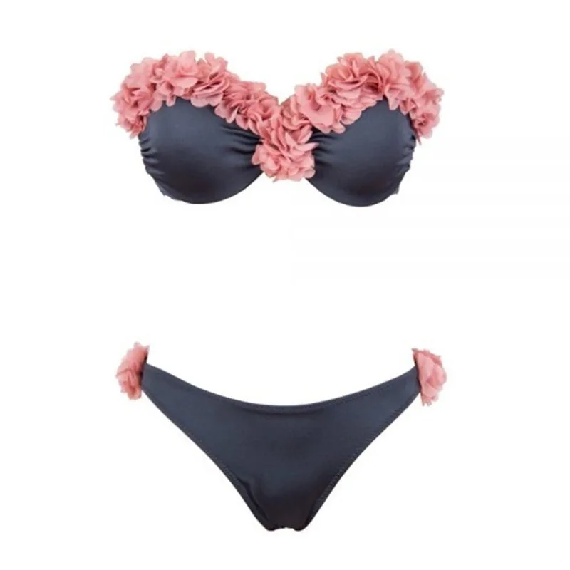 Женский купальный костюм пуш ап новый сексуальный комплект бикини с цветочным